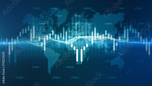 Global financial investment, Stock market with candlestick on blue background. Financial data Information for Trading and business investment, Business stock market visualization. 3d rendering