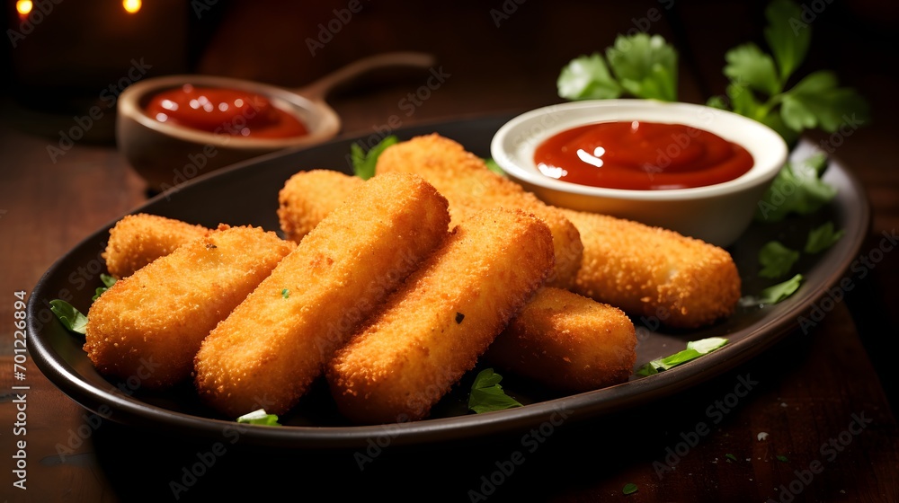 fried Mozzarella cheese Sticks with ketchup fried Mozzarella cheese Sticks with ketchup