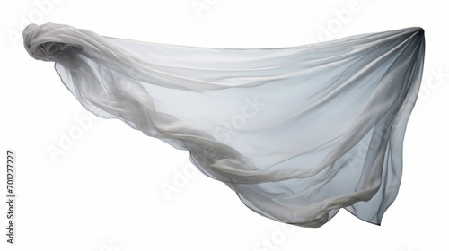 White cloth that is floating and hiding something unknown underneath. Fabric isolated on white background. 