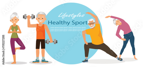 Group of elderly people doing exercises. healthy sport concept. for banner, web design.