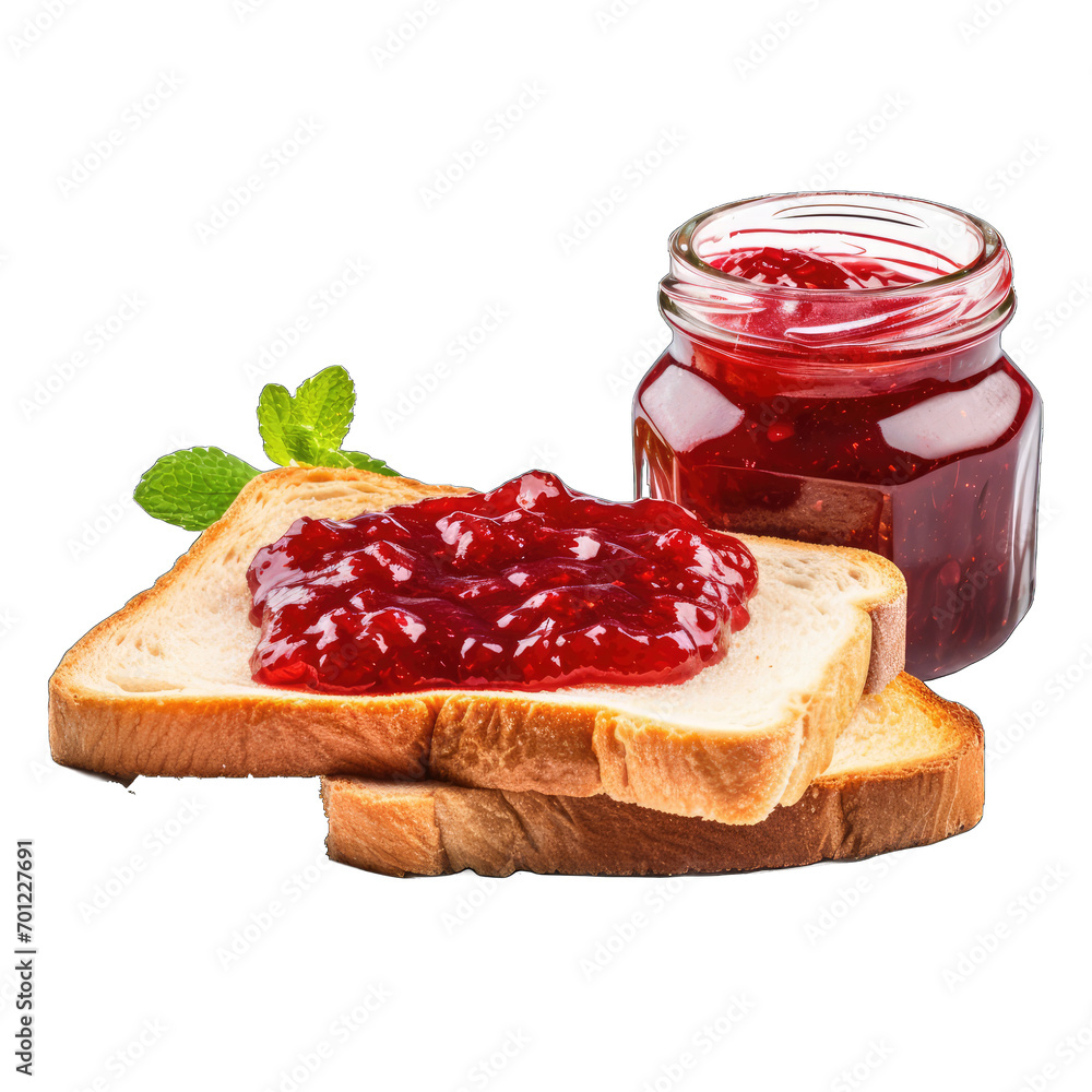 slice of bread with red jam generously spread on top slice of bread with red jam generously spread on top