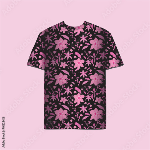 T-shirt and apparel trendy design with orchid flower and leaves seamless repeat patterns and vector illustrations © Miracle Arts