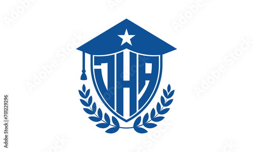 DHA three letter iconic academic logo design vector template. monogram, abstract, school, college, university, graduation cap symbol logo, shield, model, institute, educational, coaching canter, tech