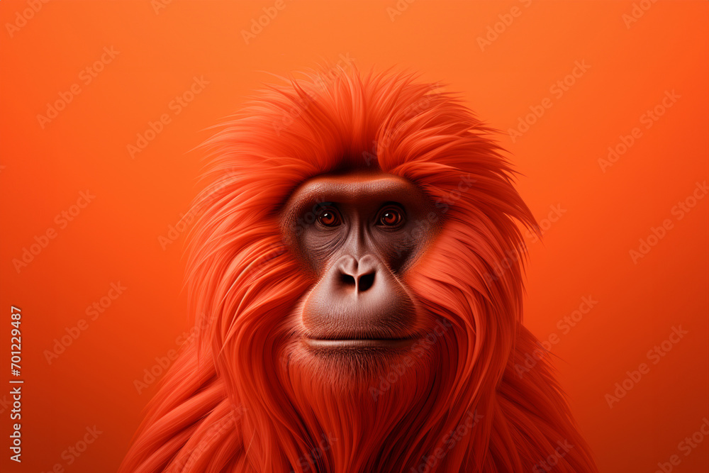 Fototapeta premium A minimalist Orangutan icon, featuring a sleek and stylish Orangutan profile against a pale coral background. This design offers a modern and sophisticated touch, suitable for contemporary branding.