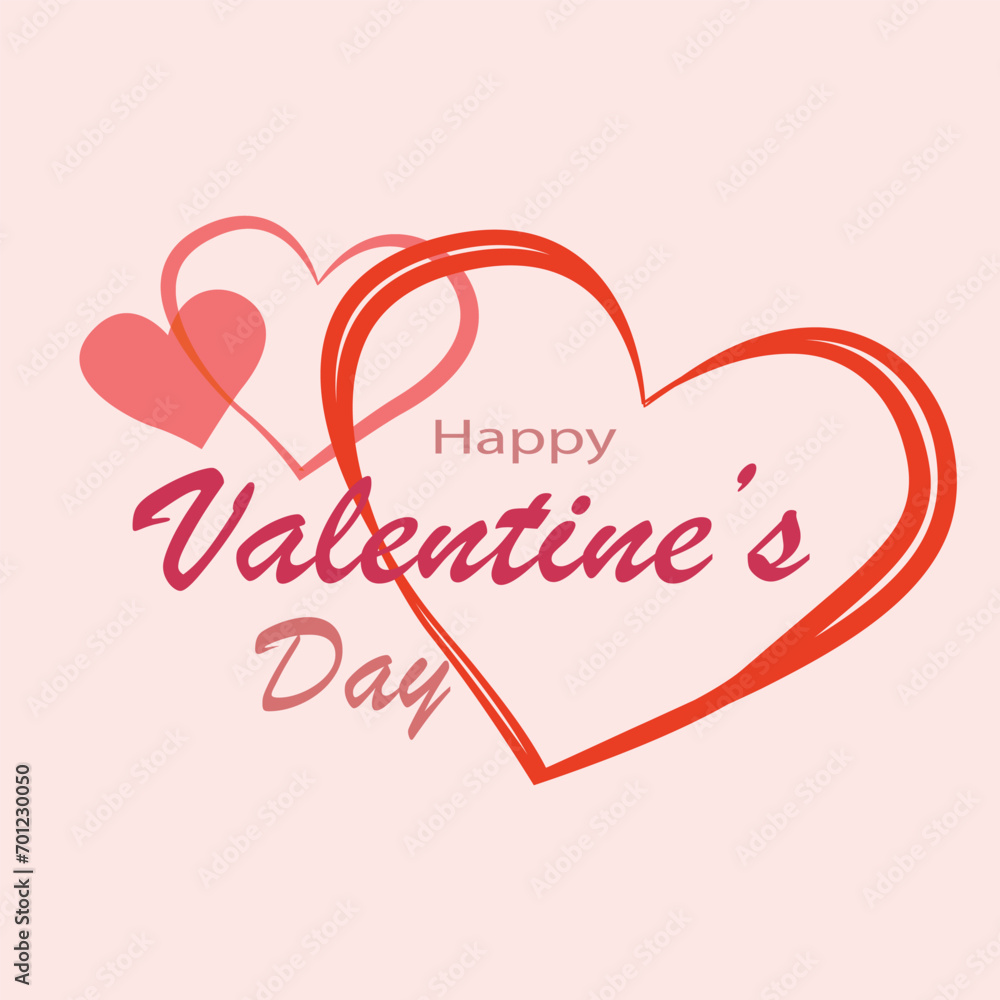 Lettering Happy Valentines Day banner. Valentine's Day greeting card template with typography text happy valentine`s day and heart symbols . Vector