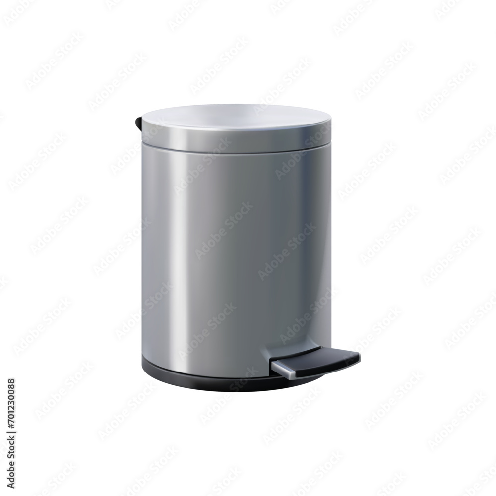 Realistic steel trash can with pedal, metal bin or container. Isolated 3d vector stainless waste disposal dustbin, sleek, hygienic, convenient solution for clean and modern home or office environment Realistic steel trash can with pedal, metal bin or container. Isolated 3d vector stainless waste disposal dustbin, sleek, hygienic, convenient solution for clean and modern home or office environment