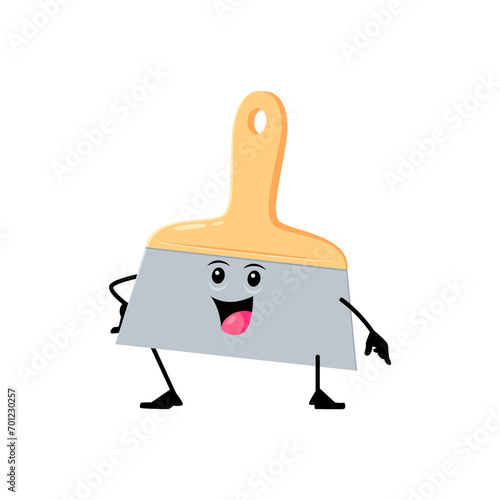 Cartoon funny putty knife diy, building, repair tool character. Isolated vector personage with lively grin, its blade poised for creative mischief, spread fun and artistic mayhem in world imagination