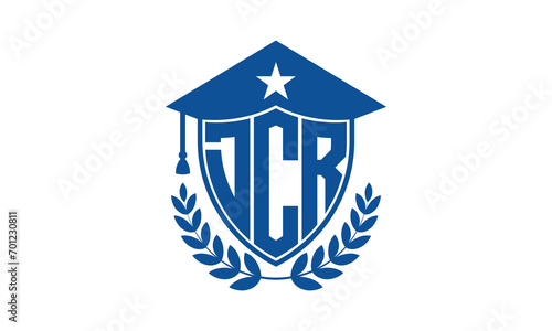 DCR three letter iconic academic logo design vector template. monogram, abstract, school, college, university, graduation cap symbol logo, shield, model, institute, educational, coaching canter, tech photo