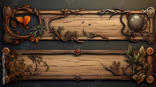 Game ui fantasy frames, rank frames, Ui game borders evolution wooden,medieval ancient facecam menu. A beautiful fantastic children's play template isolated on background.