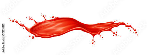 Red long wave of tomato juice or ketchup sauce splash. Fresh tomato juice, vegetable drink or juicy beverage swirl isolated realistic vector ripples. Red paint falling 3d droplets or flow fizz
