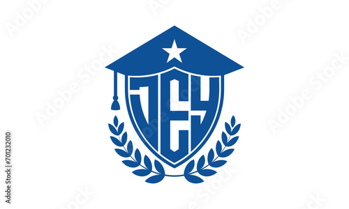DEY three letter iconic academic logo design vector template. monogram, abstract, school, college, university, graduation cap symbol logo, shield, model, institute, educational, coaching canter, tech