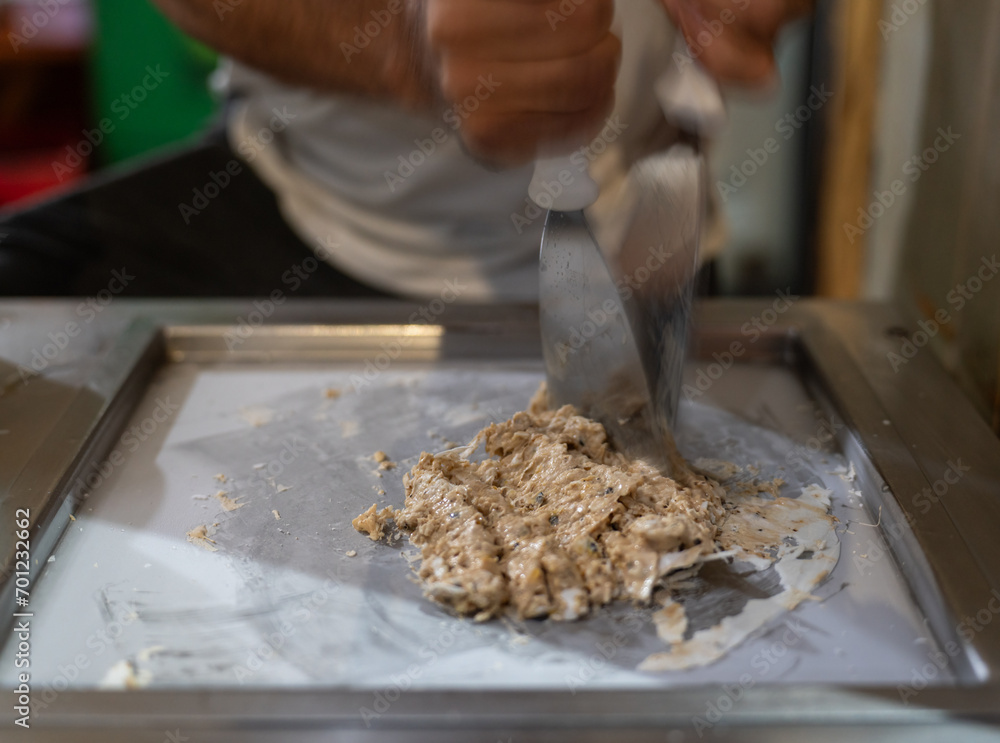 Artisan Ice Cream Expert Making Rolled Ice Cream Delicacy Artisan Ice Cream Expert Making Rolled Ice Cream Delicacy