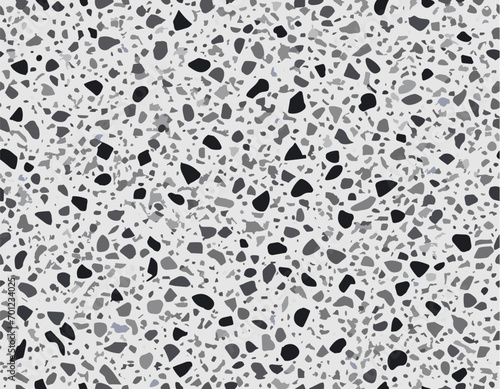 Black grey terrazo ceramic tile pattern or terrazzo mosaic background, vector marble stone floor texture. Terazzo or terazo mosaic pattern of marble stones, abstract geometric floor background