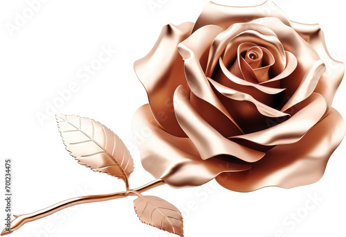 Golden rose isolated on transparent background. PNG photo