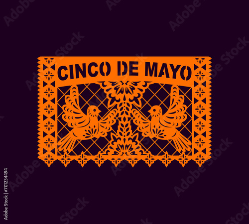 Cinco de Mayo, Day of Dead, Dia de Los Muertos festival decoration, doves symbols of peace. Papel picado cutting paper flag for street garland bunting