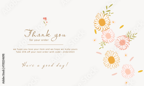 aesthetic thankyou card with floral decoration, suitable for any greeting card design