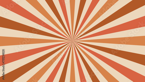 Retro carnival rays background, sunburst beams. Circus backdrop with faded rays of earthy colors. Vector vintage sunbeam burst layout with colorful muted radiating stripes creating hypnotic effect