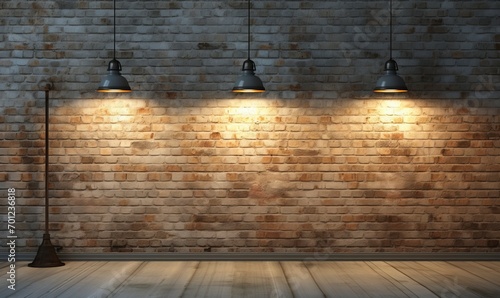 Brick wall wallpaper  concrete floor and 3d rendered backlight