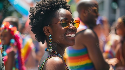 LGBT pride. Happy female at the LGBT parade. Freedom of love and diversity