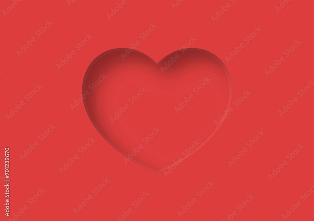 Red heart shape background with shadow for Valentine's day, Vector illustration
