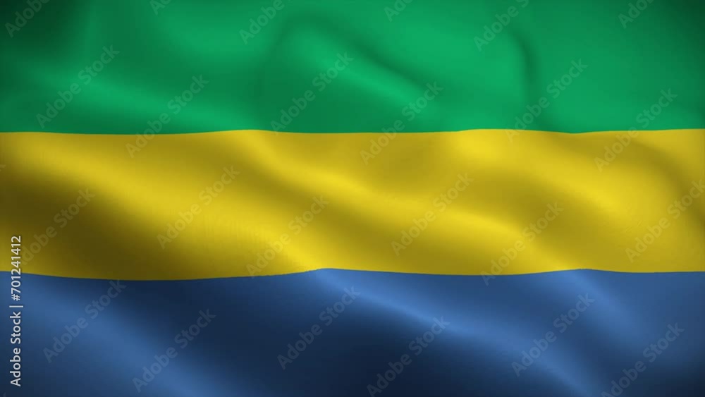 Gabon flag waving animation, perfect loop, official colors, 4K video Gabon flag waving animation, perfect loop, official colors, 4K video