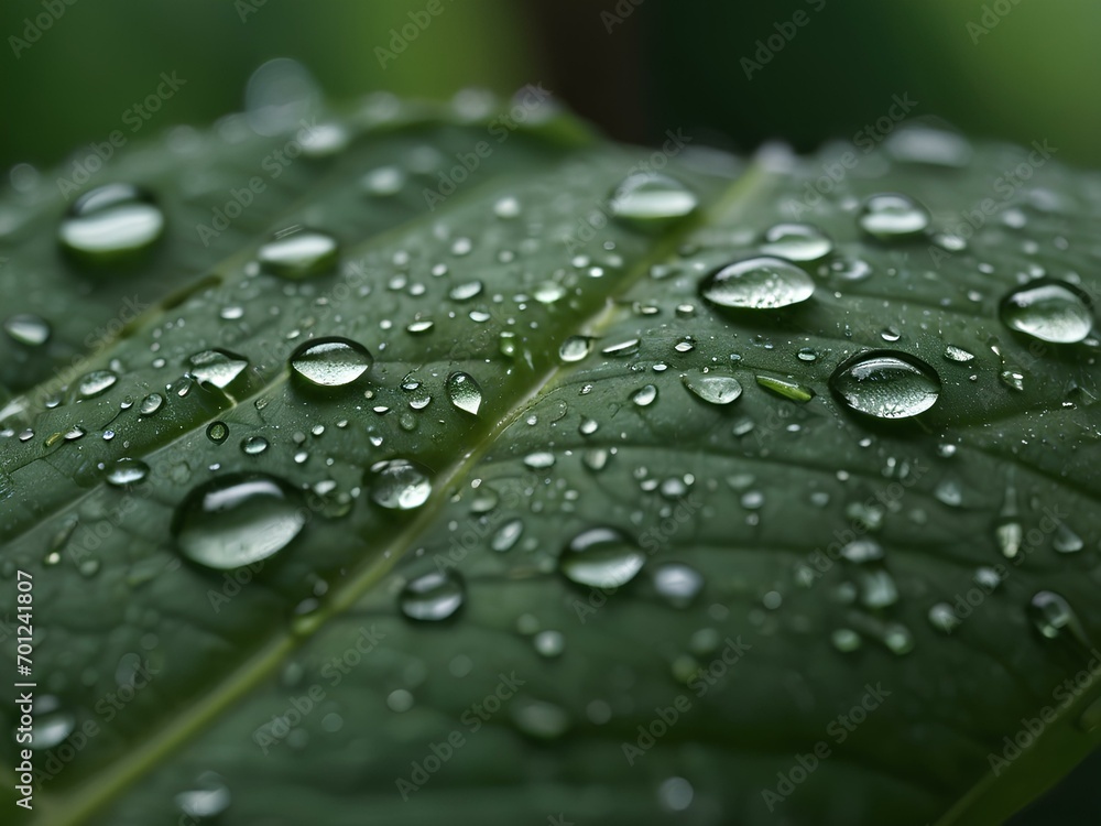 Wassertropfen perlen ab von einem grünen frischen Blatt der Natur