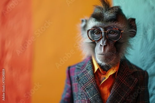 Stylish portrait of dressed up anthropomorphic animal themes, Funny pop art illustration photo