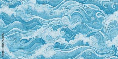 Vector ocean wave line blue and white background. Ocean sea art with natural template. Seamless soft blue ocean pattern wave water background. photo