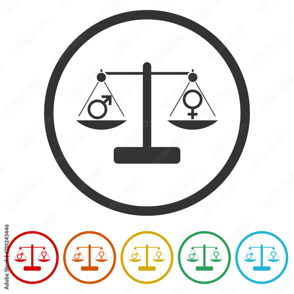 Gender equality scale icon. Set icons in color circle buttons Gender equality scale icon. Set icons in color circle buttons