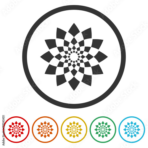 Mandala icon. Set icons in color circle buttons