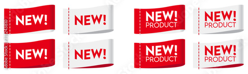New red business ribbons, banner, tag, or labels collection vector illustration on transparent background. photo