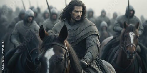 Fényképezés Knights engaged in a fierce battle on horseback