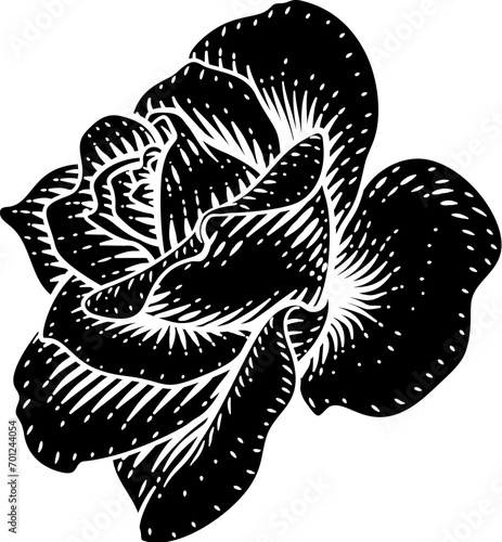 A rose flower design in a woodcut vintage retro style