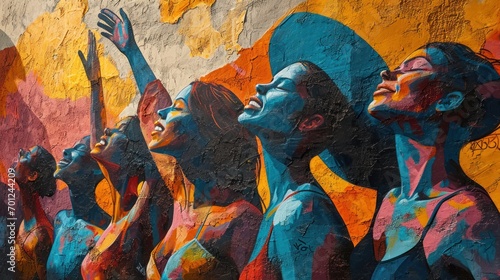 Bold Graffiti Art: Group of Joyful Figures