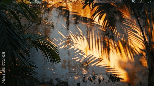 Sun Casting Palm Leaf Shadows on a Wall