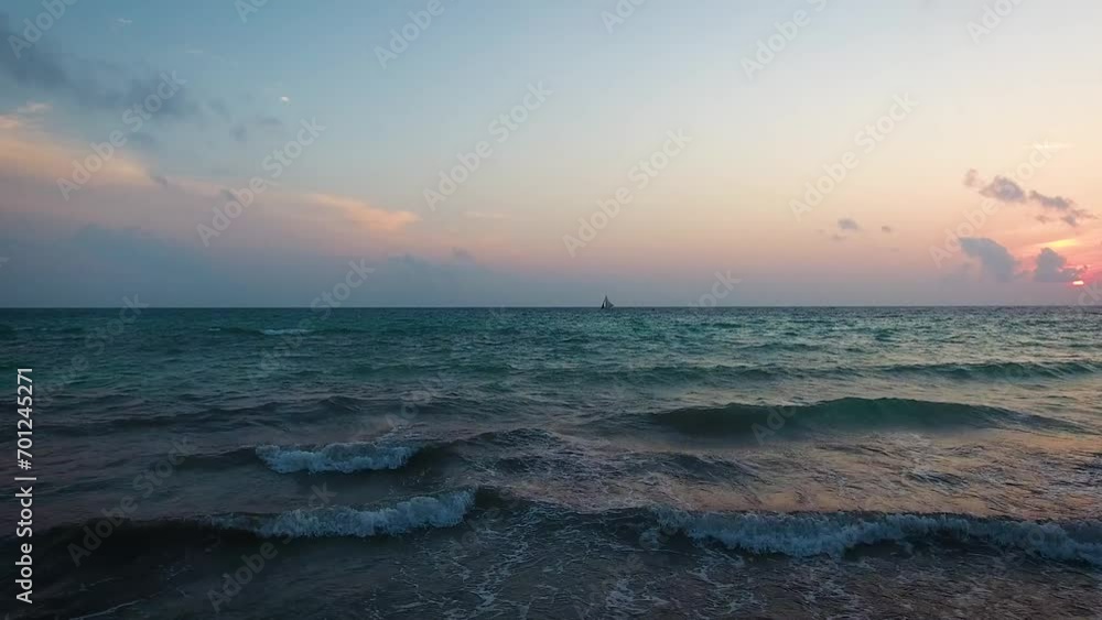 Aerial view of a tropical beach during sunset Aerial view of a tropical beach during sunset
