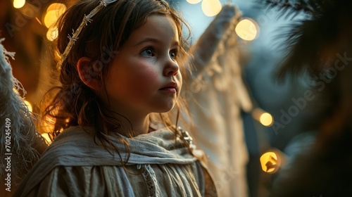Child Dressed as Angel in Nativity Play photo