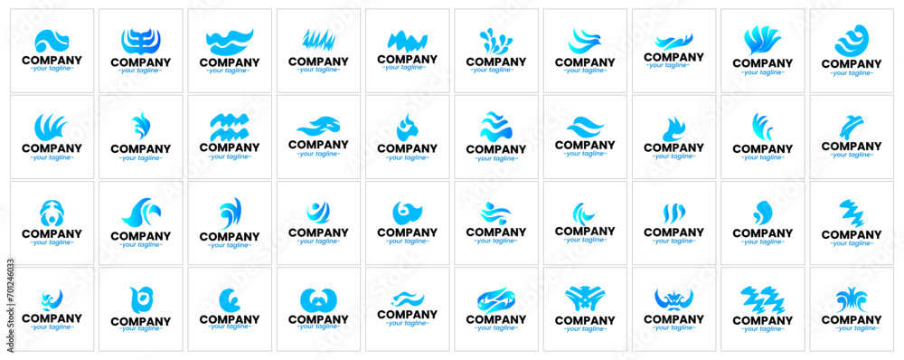 Sea waves logo set tidal waves ocean storm wavy river vector image company logo symbolizing water waves Sea waves logo set tidal waves ocean storm wavy river vector image company logo symbolizing water waves