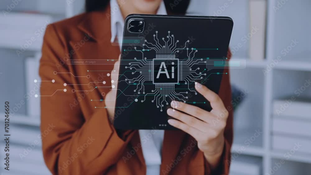 Ai tech, businessman show virtual graphic Global connect robot