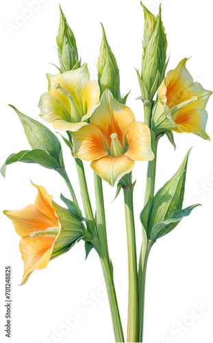 Watercolor painting of Okra flower. 