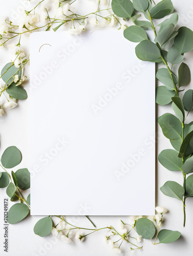 High quality  mock up wedding card with eucalyptus and white flowers and free space