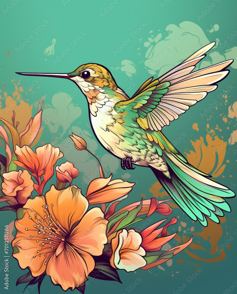 Obraz premium hummingbird and flowers