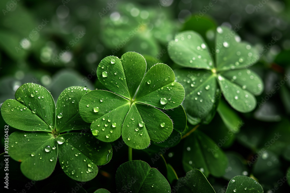 Green shamrock clover leaves close up. St Patrick day concept. Green shamrock clover leaves close up. St Patrick day concept.