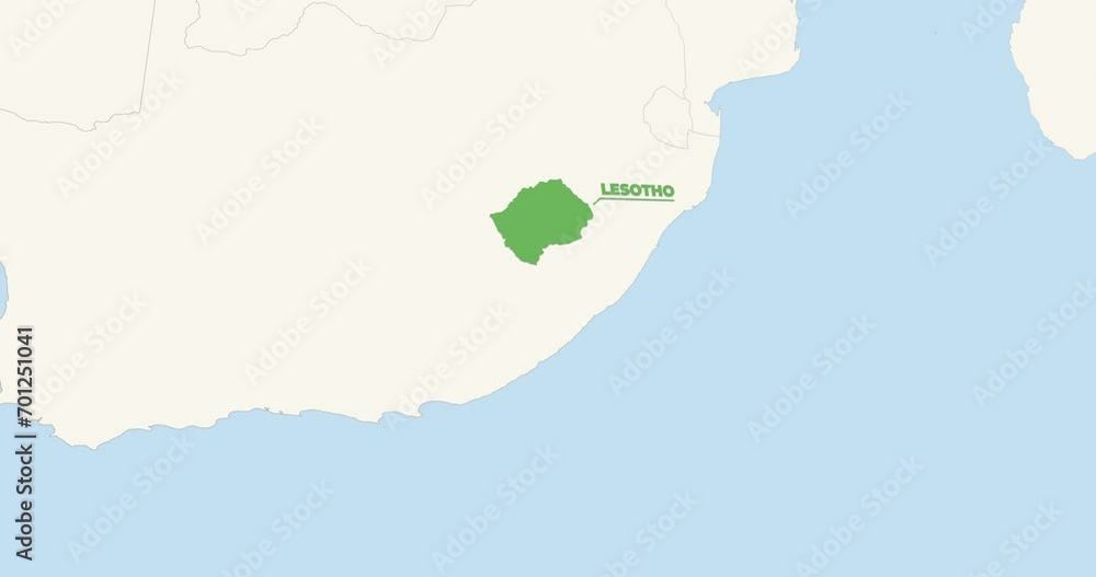 World Map Zoom In To Lesotho. Animation in 4K Video. Green Lesotho Territory On Blue and White World Map World Map Zoom In To Lesotho. Animation in 4K Video. Green Lesotho Territory On Blue and White World Map