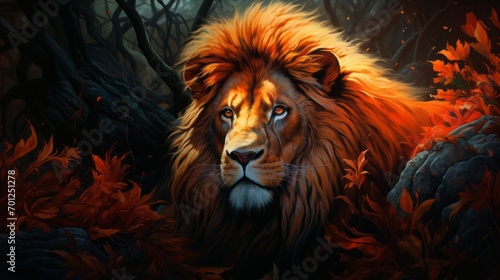 Lion in the forest, digital painting style