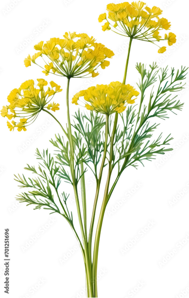 Watercolor painting of Dill flower.
