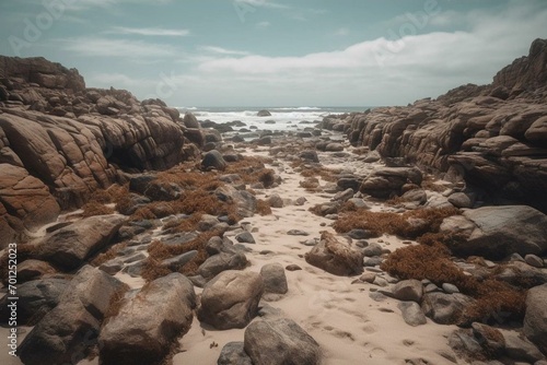 A rocky path in Skeleton Coast Park, Namibia. Generative AI © Miriam