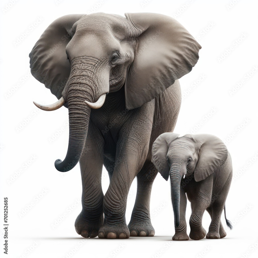 Fototapeta premium African elephant, elefante africano, Loxodonta Africana, pachyderm, isolated White background