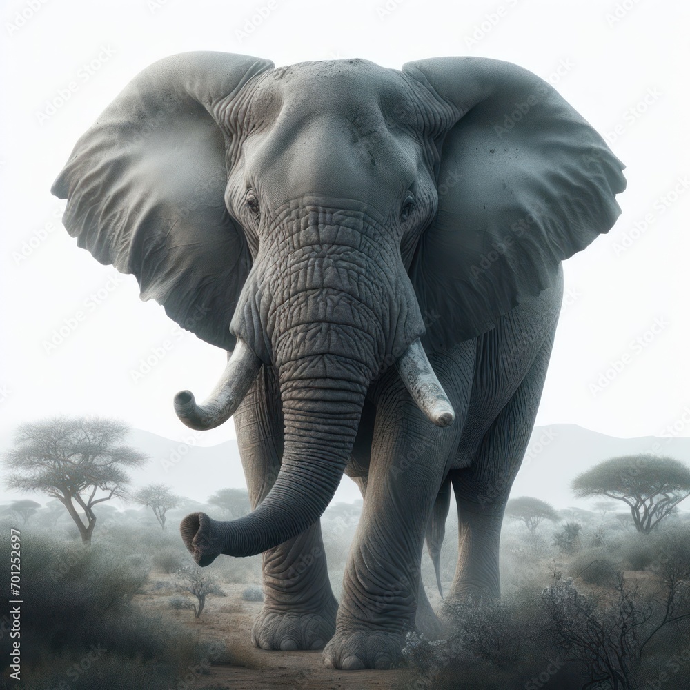 African elephant, elefante africano, Loxodonta Africana, pachyderm,  isolated White background