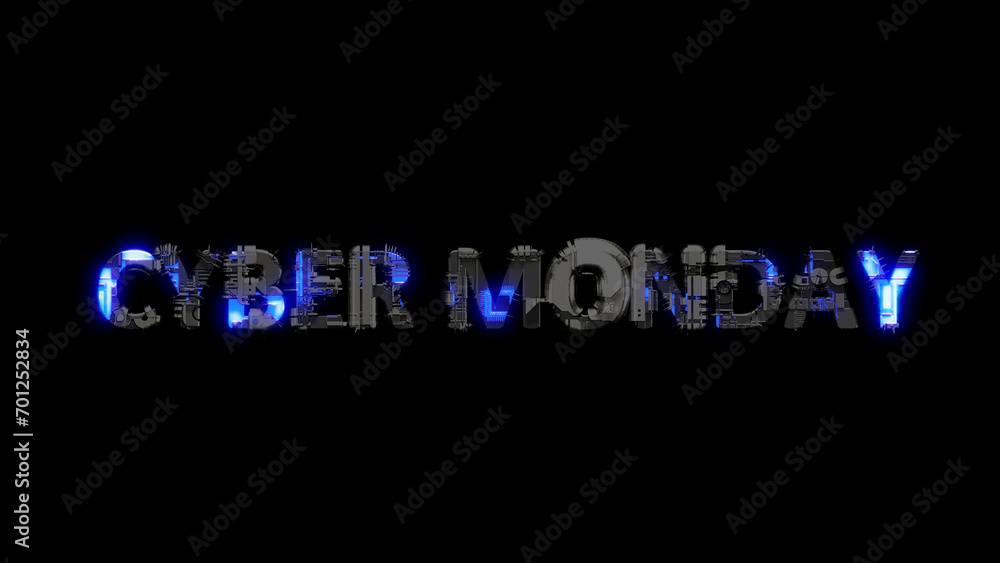 modern cybernetical text CYBER MONDAY shining blue electrical light, isolated - object 3D rendering modern cybernetical text CYBER MONDAY shining blue electrical light, isolated - object 3D rendering